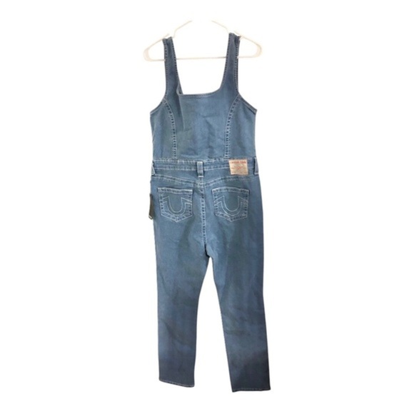 True Religion medium wash zip front stretch denim jeans jumpsuit size large new - Picture 15 of 17